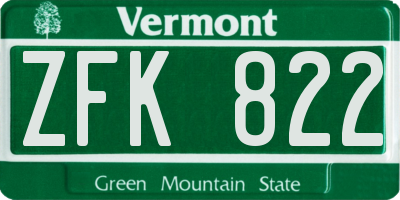 VT license plate ZFK822