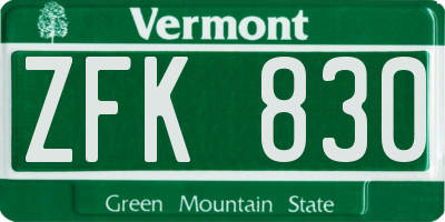 VT license plate ZFK830