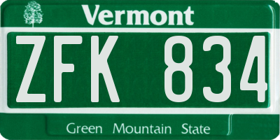 VT license plate ZFK834
