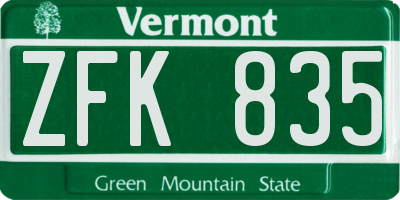 VT license plate ZFK835