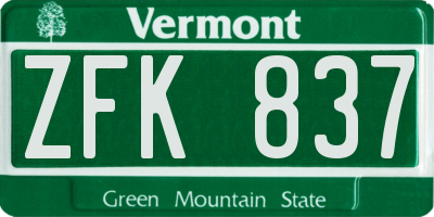 VT license plate ZFK837