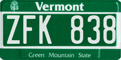 VT license plate ZFK838