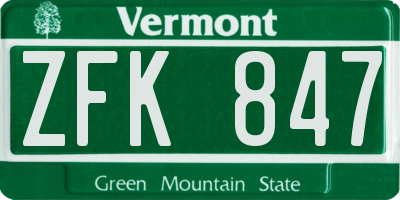 VT license plate ZFK847