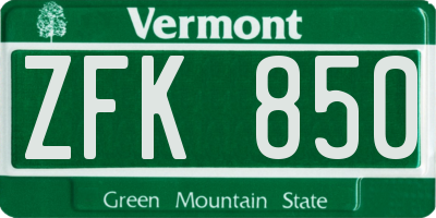 VT license plate ZFK850