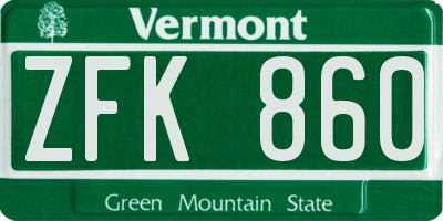 VT license plate ZFK860