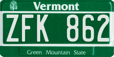 VT license plate ZFK862