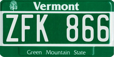 VT license plate ZFK866