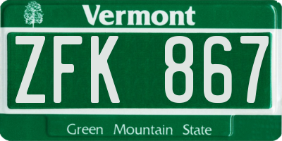VT license plate ZFK867