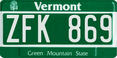 VT license plate ZFK869