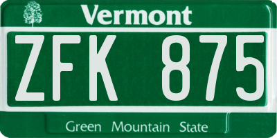 VT license plate ZFK875