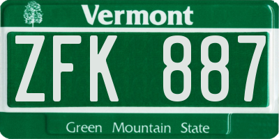 VT license plate ZFK887