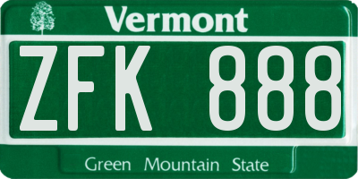 VT license plate ZFK888