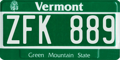 VT license plate ZFK889