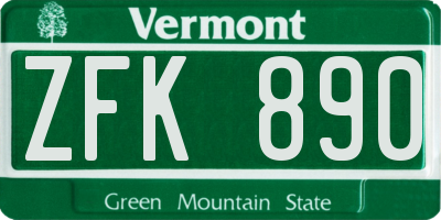 VT license plate ZFK890