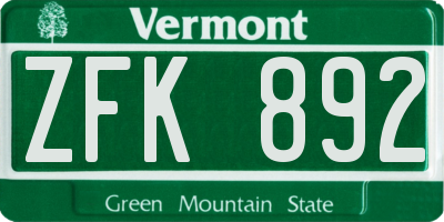 VT license plate ZFK892