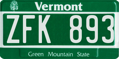 VT license plate ZFK893