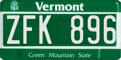 VT license plate ZFK896