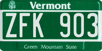 VT license plate ZFK903
