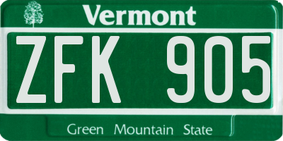 VT license plate ZFK905
