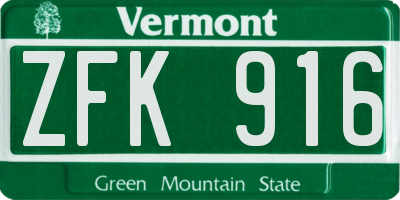 VT license plate ZFK916