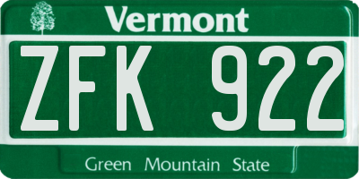VT license plate ZFK922