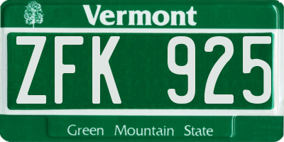 VT license plate ZFK925