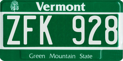 VT license plate ZFK928