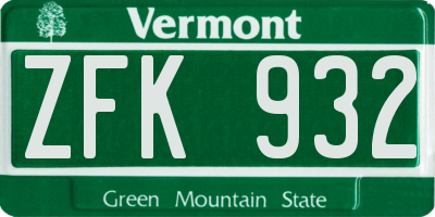 VT license plate ZFK932