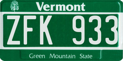 VT license plate ZFK933