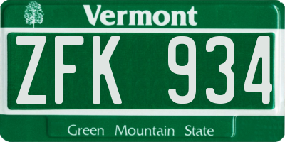 VT license plate ZFK934