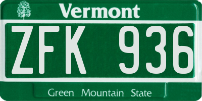 VT license plate ZFK936