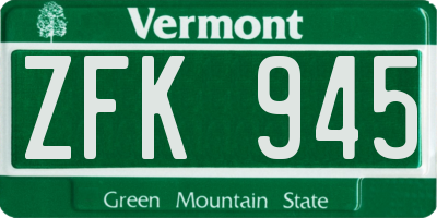VT license plate ZFK945