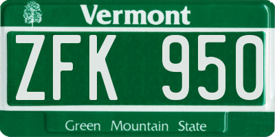 VT license plate ZFK950