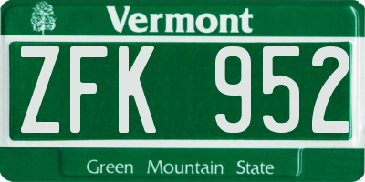 VT license plate ZFK952
