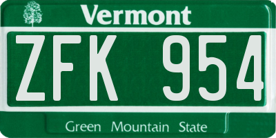VT license plate ZFK954