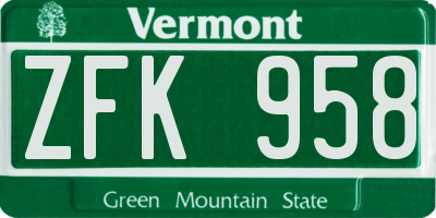 VT license plate ZFK958