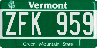 VT license plate ZFK959