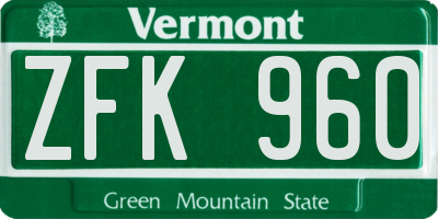 VT license plate ZFK960