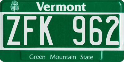 VT license plate ZFK962