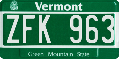 VT license plate ZFK963