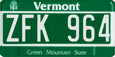 VT license plate ZFK964