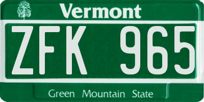 VT license plate ZFK965