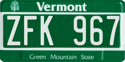 VT license plate ZFK967