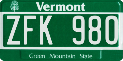 VT license plate ZFK980