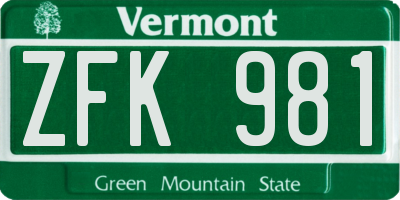 VT license plate ZFK981