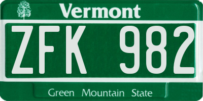 VT license plate ZFK982