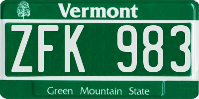 VT license plate ZFK983