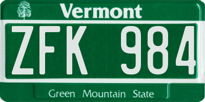 VT license plate ZFK984
