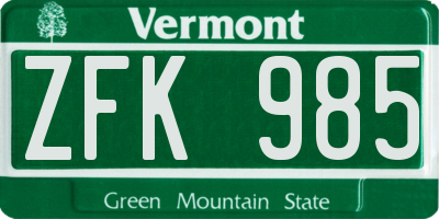 VT license plate ZFK985