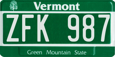 VT license plate ZFK987